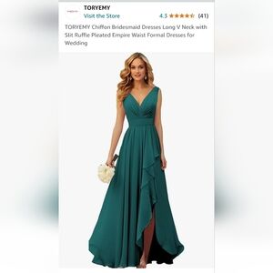 Chiffon V-neck Long Empire Waist Side Slit with Ruffle
